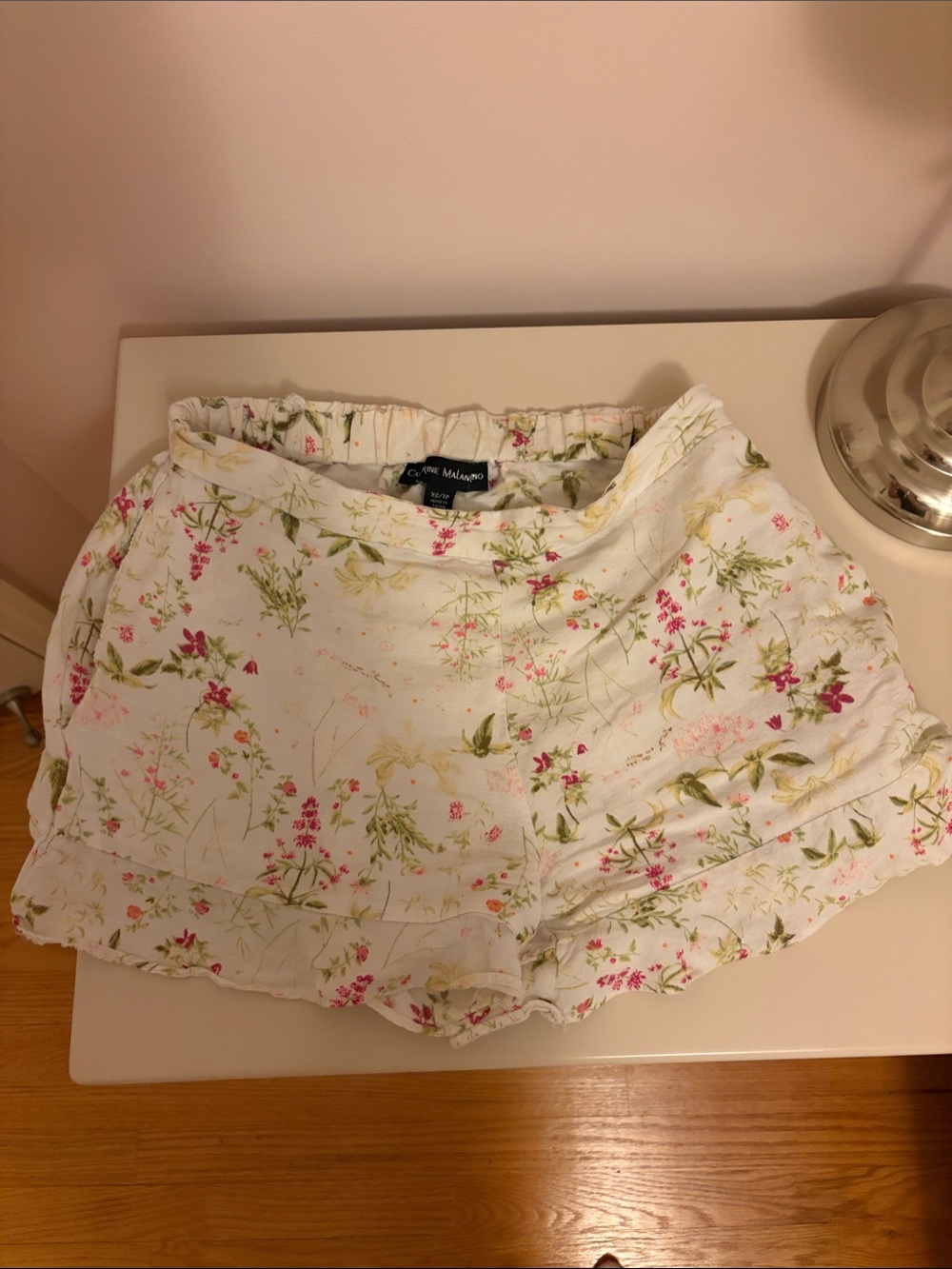 Catherine Malandrino White Mini Skort with Pink & Green Floral Print